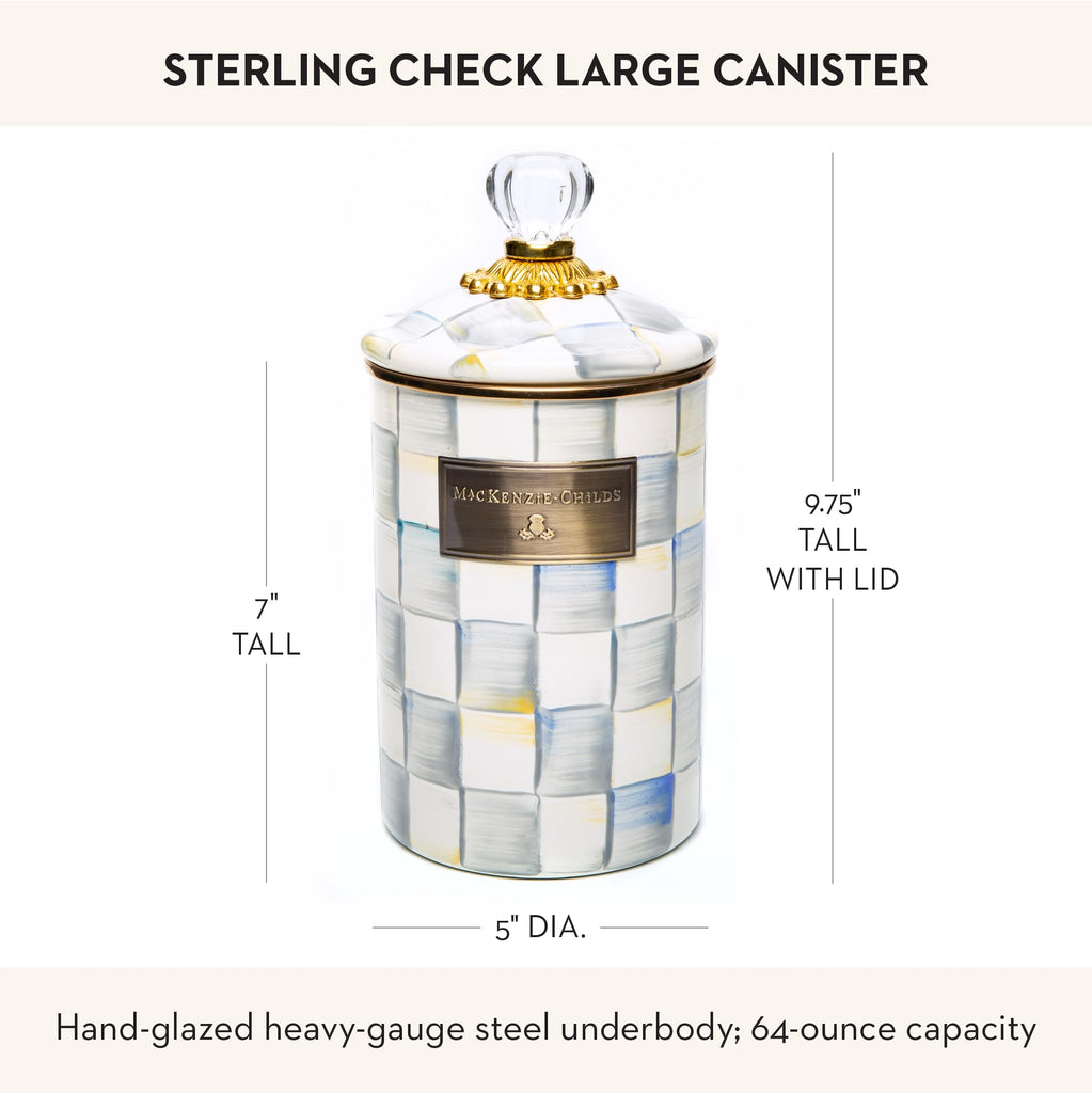Enamel Canister, Large, Gray-and-White Sterling Check