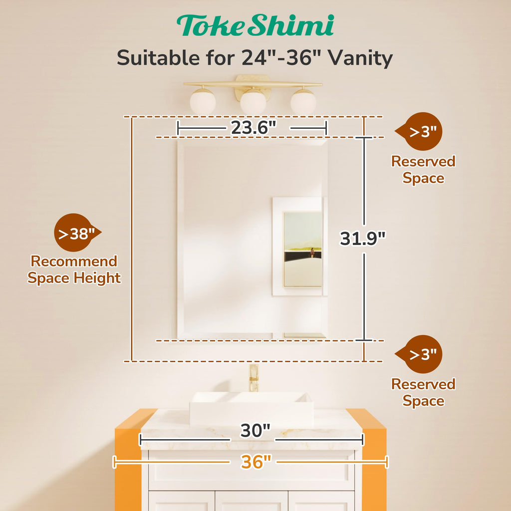 Bathroom Vanity Mirror Frameless with 1" Beveled Edge 24x32 in