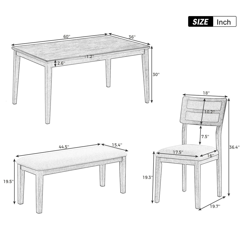 Classic and Traditional Style 6-Piece Dining Room Table Set, Wooden Dining Table Set with 4 Upholstered Chairs &