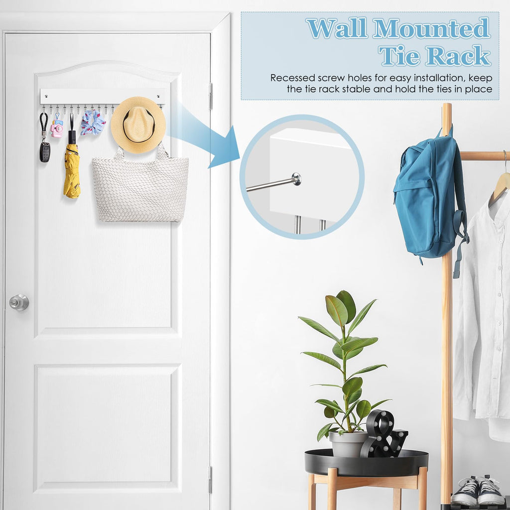 Tie Rack Belt Hanger Wall Mounted Tie Organizer White 2 Pack