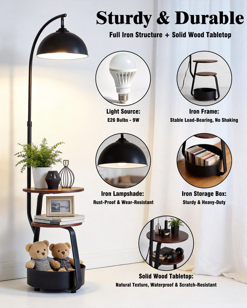 Smart Floor Lamp with Side Table, Dimmable