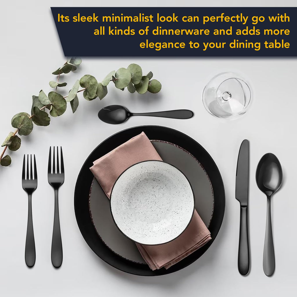 40 Piece Black Silverware Set Service for 8, Premium Stainless Steel Black Cutlery Set, Mirror Polished Flatware