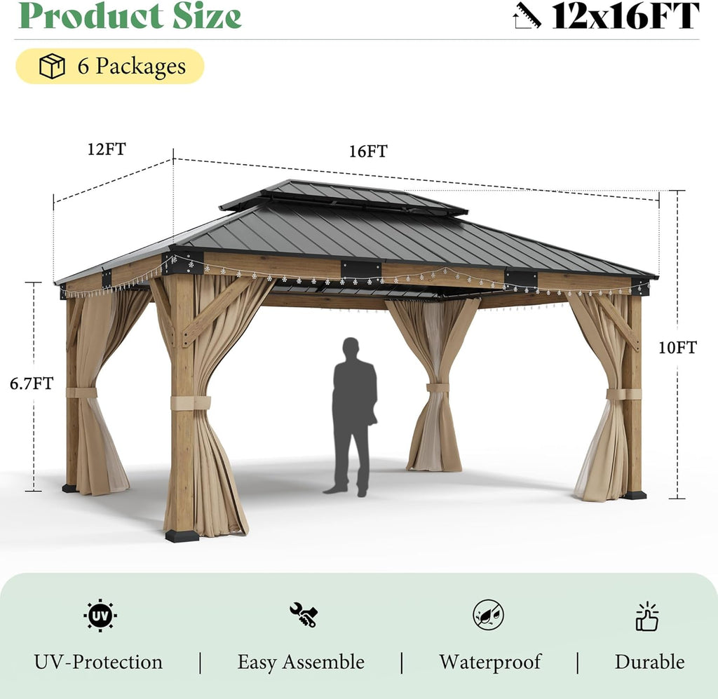 12' x 16' Heavy Duty Hardtop Gazebo with Double Metal Roof