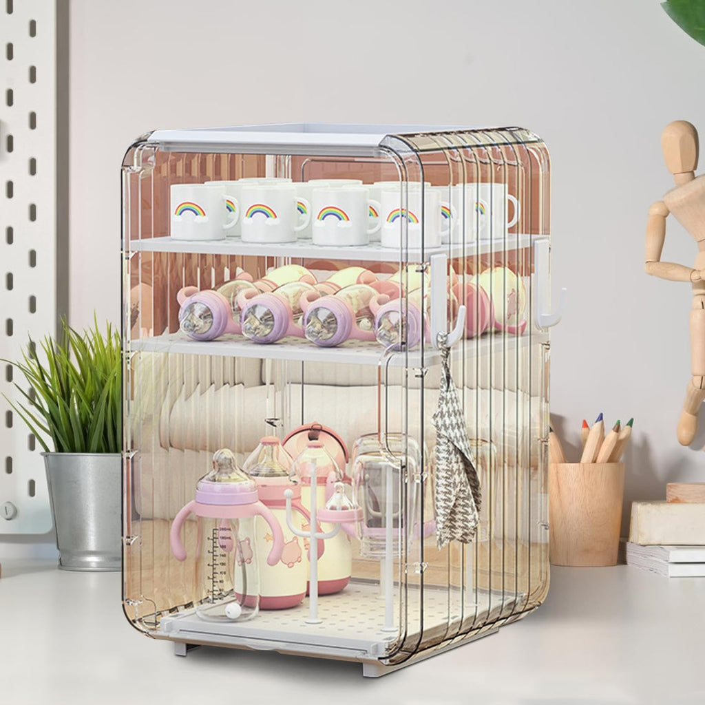 Baby Bottle Drying Rack Large Capacity, Baby Bottle Organizer, 3/4-layer Dustproof Portable Baby Bottle Drying Rack