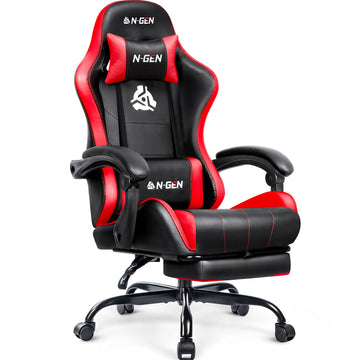 Gaming Chair with Footrest, Lumbar, High-Back, Red Black