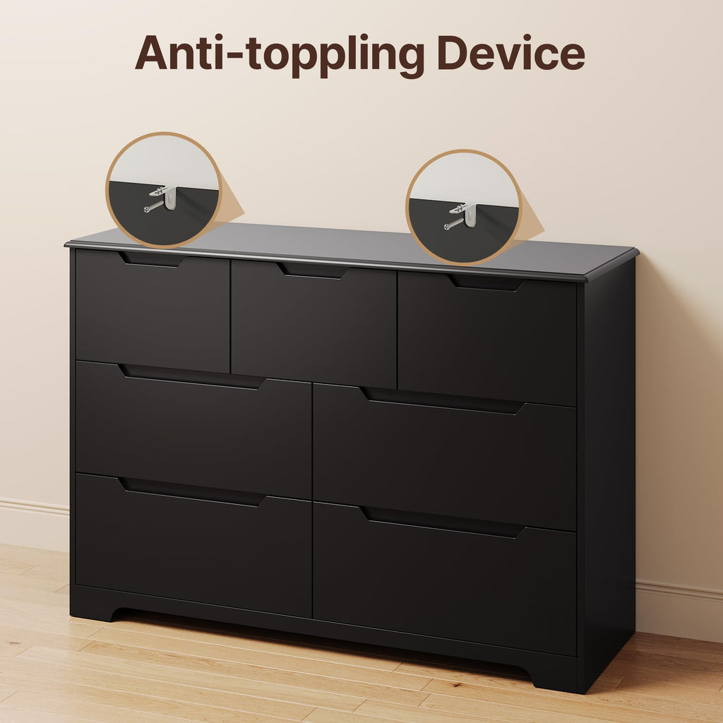 7 Drawer Dresser, 48" Wide Wood Dresser, Black