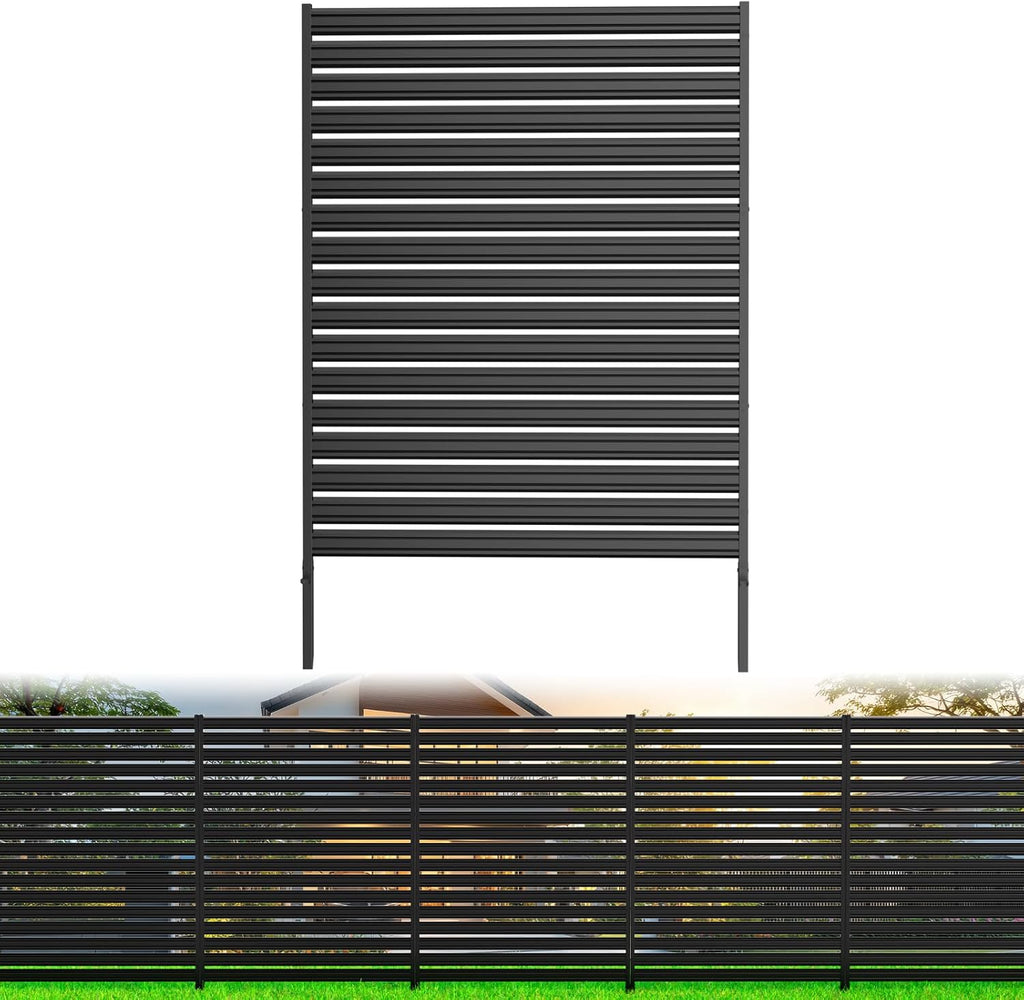 1 Panel No-Dig Metal Privacy Fence Screen, 60" H × 48" W Outdoor Air Conditioner Fence, Rustproof AC Unit Cover to