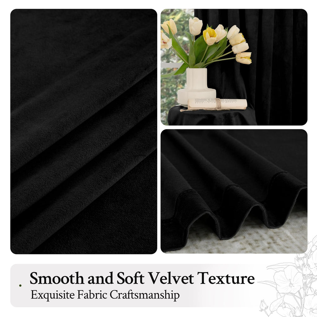 Black Velvet Blackout Curtains 80 Inches Long, 2 Panels