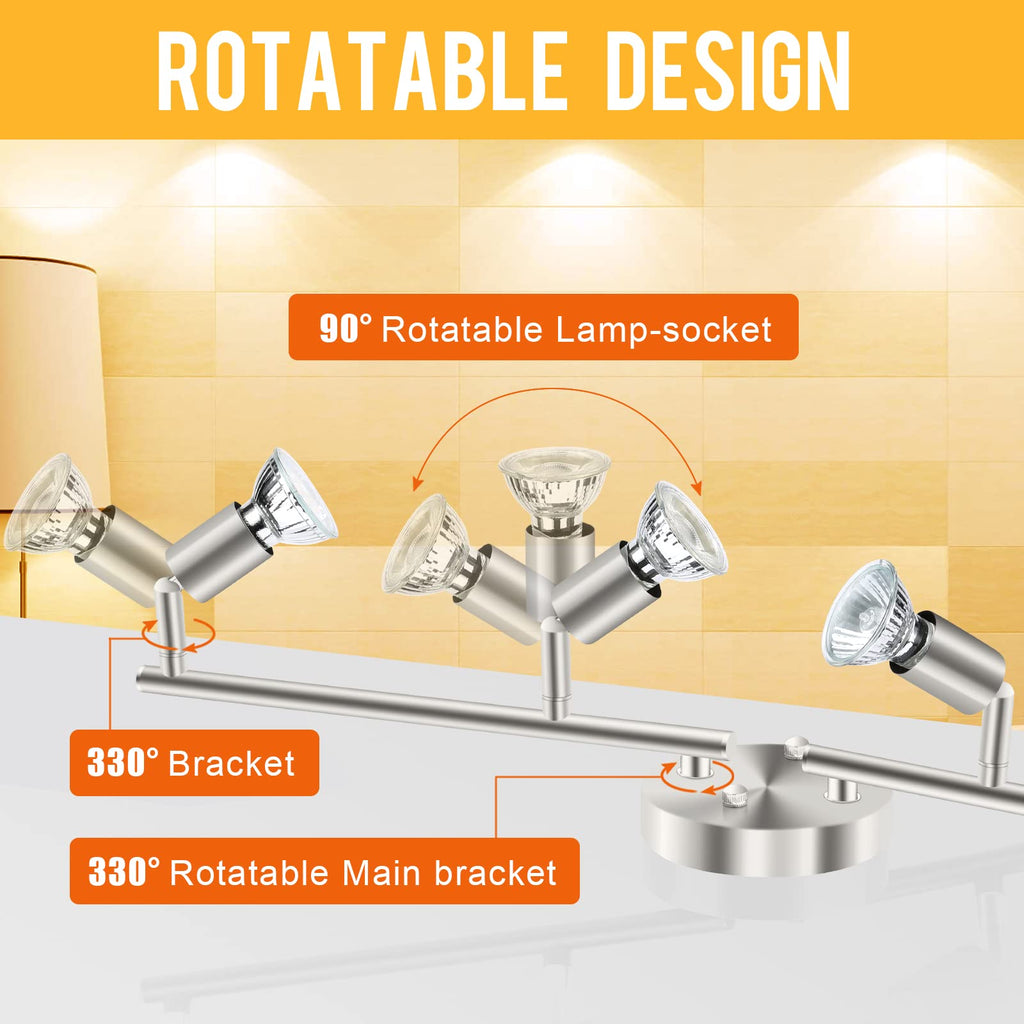 Track Lighting Kit, 4 Head Foldable Ceiling Spot Light with GU10 Socket Hallyway Bedroom Fixture Directional Accent