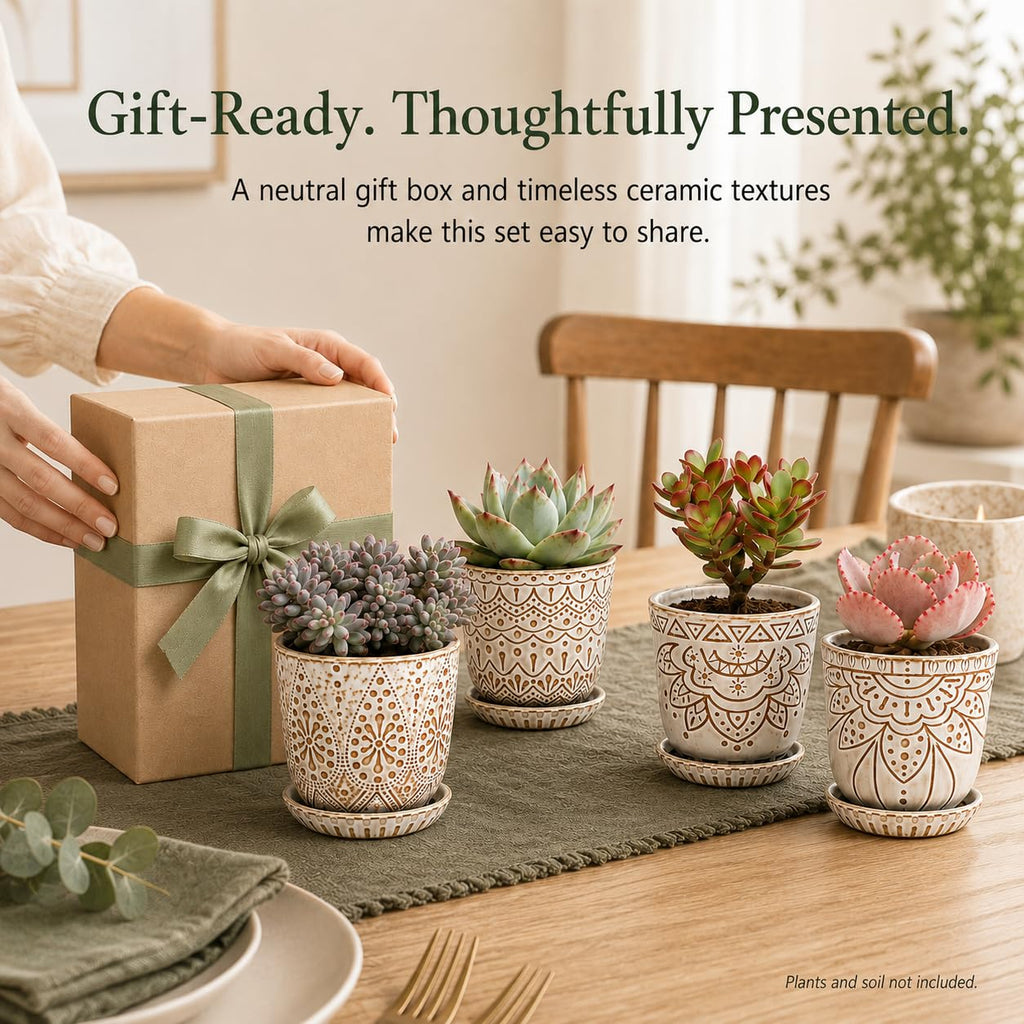 Ceramic Succulent Pots, 4 Inch Small Plant Pots with Drainage