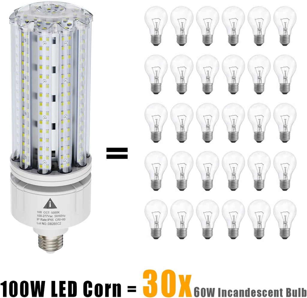 2 Pack 100W LED Corn Light Bulb 5000K Daylight 15000 Lumens Super Bright, E26/E39 Base Led Corn Bulbs Replace Metal