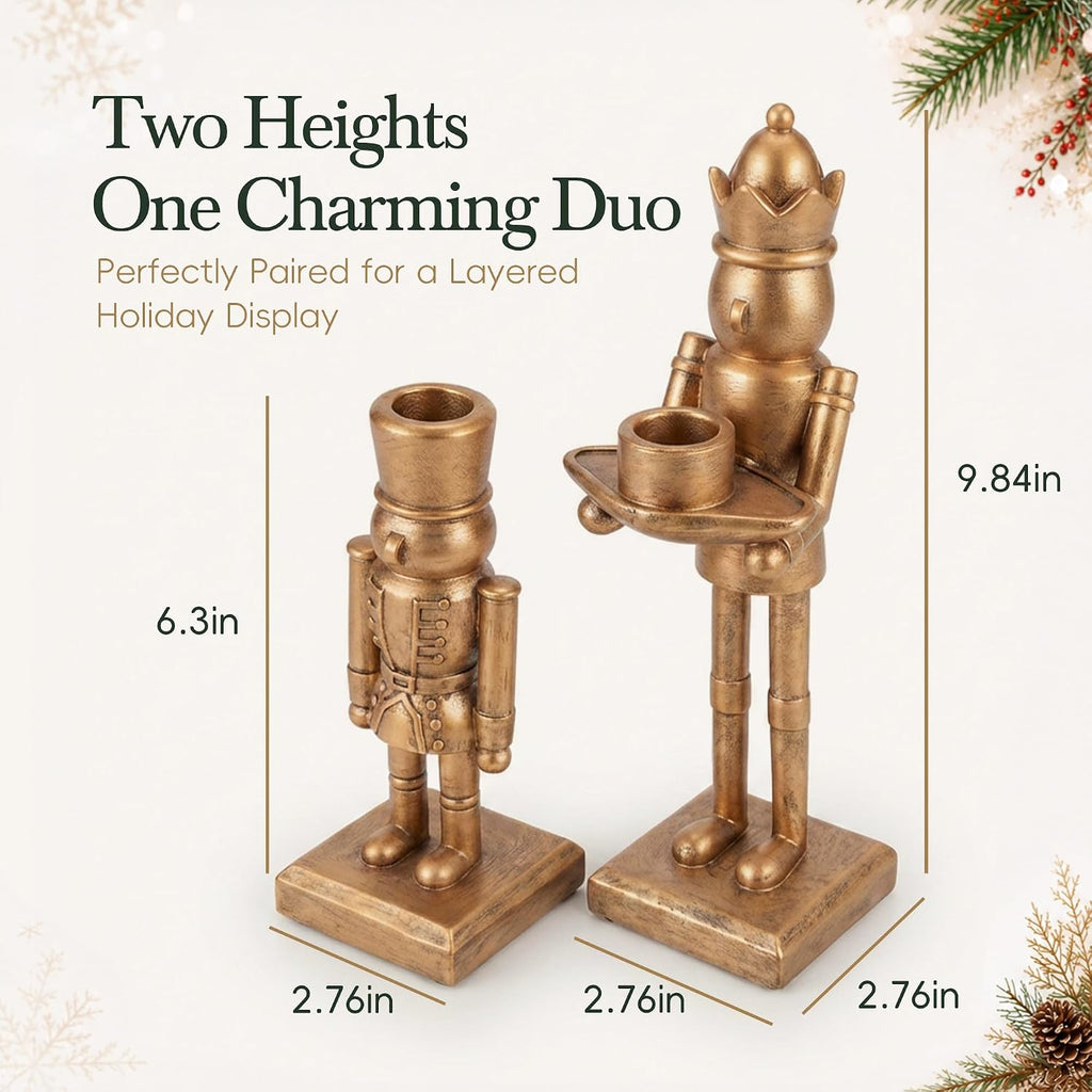 Nutcracker Taper Candle Holders, Gold Resin, Set of 2