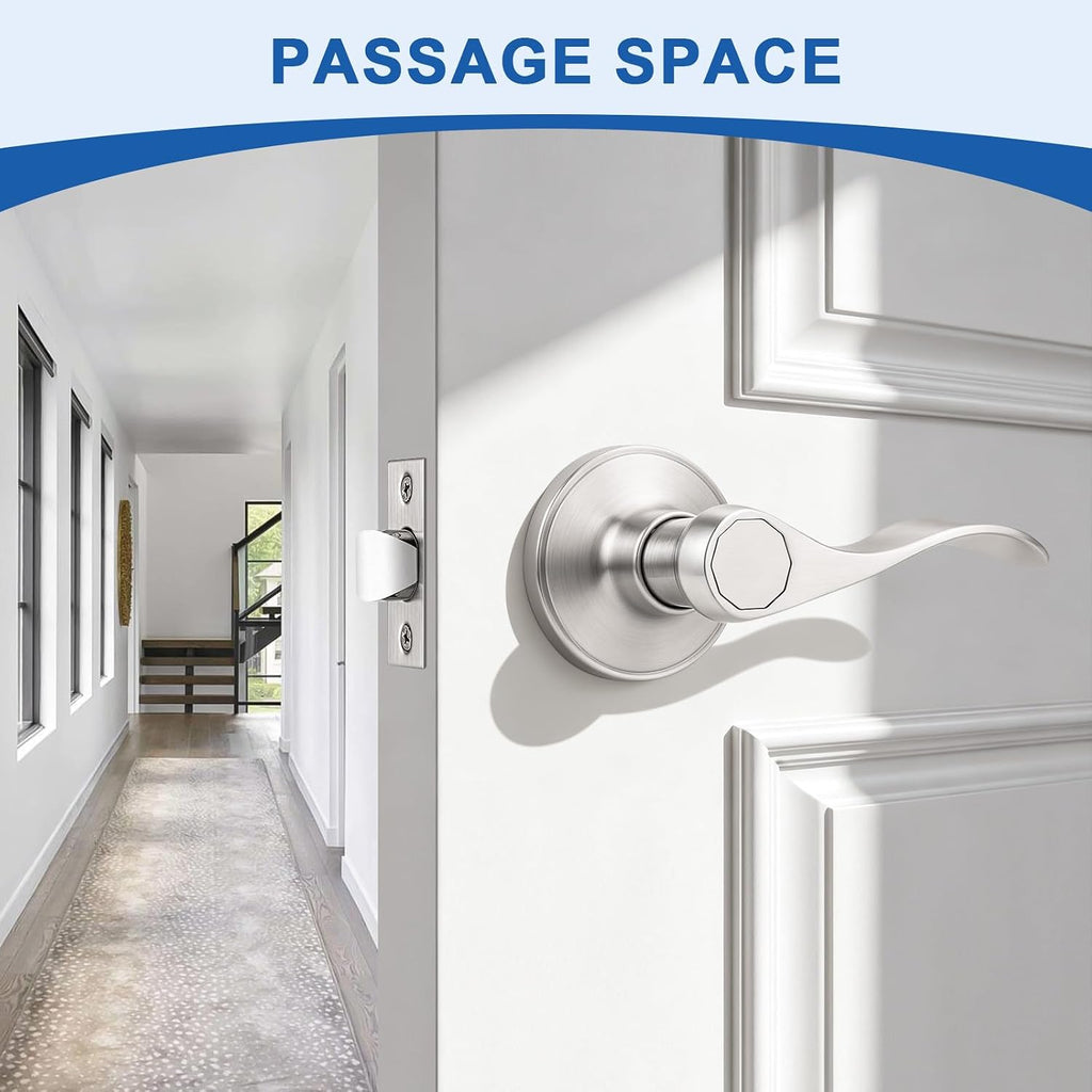 1 Pack Passage Door Handles Interior, Closet Door Knobs Brushed Nickel Finish, Keyless Door Levers