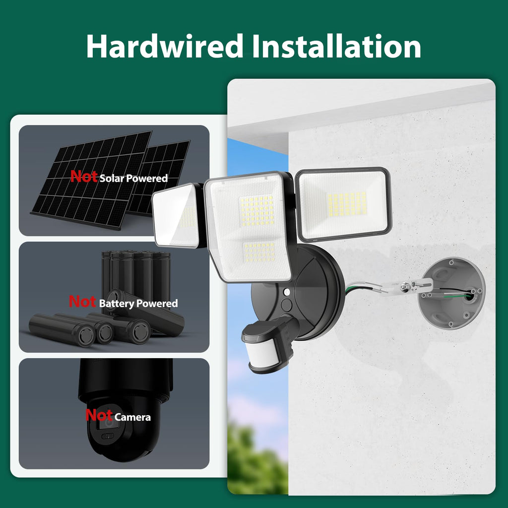 70W Security Lights Outdoor, 4-Head LED Motion Sensor Light, Hardwired Dusk to Dawn Flood Light, 6500K
