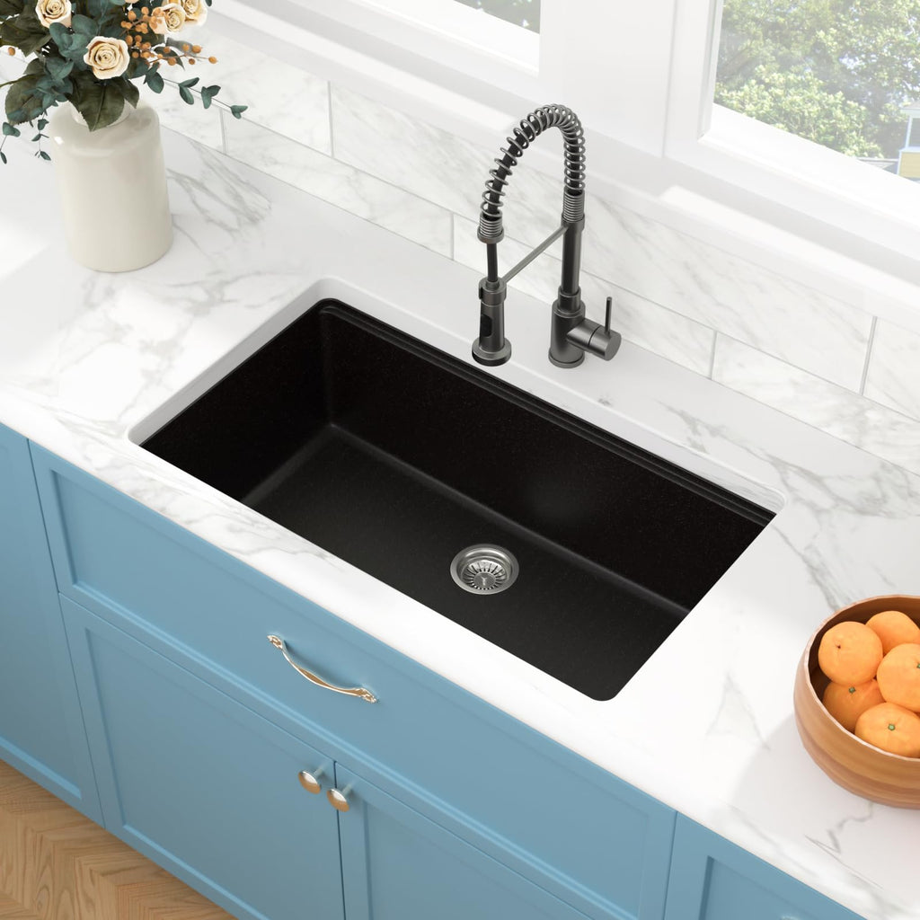 33 Granite Composite Kitchen Sink - 33 x 19 Inch Granite Undermount Kitchen Sink Ledge Workstation Under-Mount White