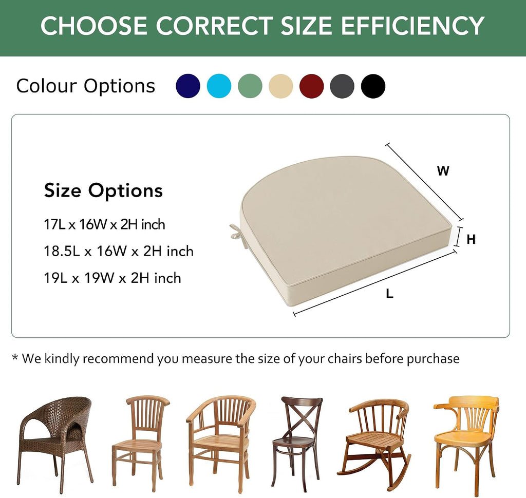 Outdoor Chair Cushions Set of 4: Waterproof & Fade Resistant Patio Furniture Cushions - 17 x 16 x 2 Inch Non Slip