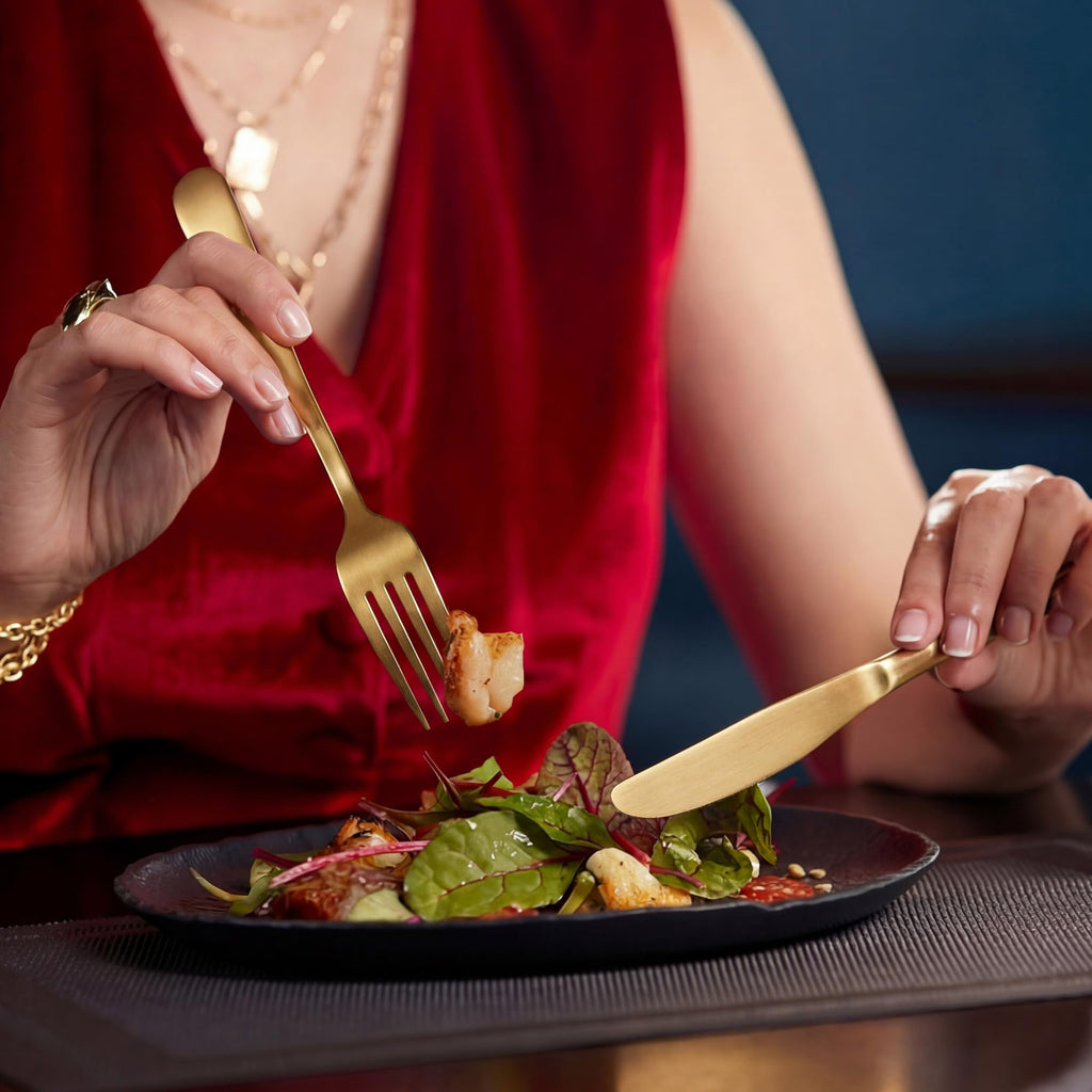 Matte Gold Silverware Set for 8, 40 Piece Stainless Steel Flatware
