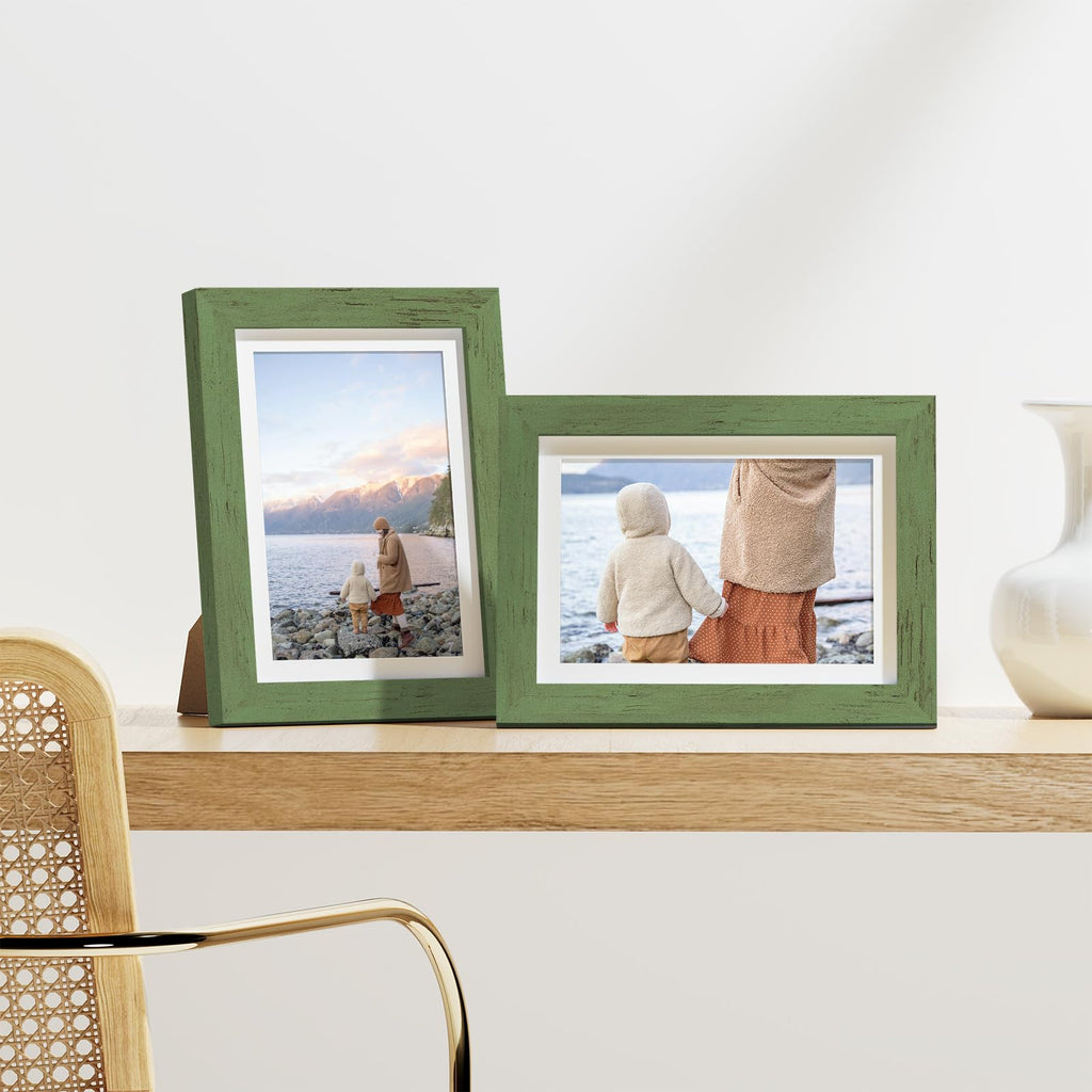 5x7 Picture Frames Set of 9, Wall & Tabletop, Rustic Green