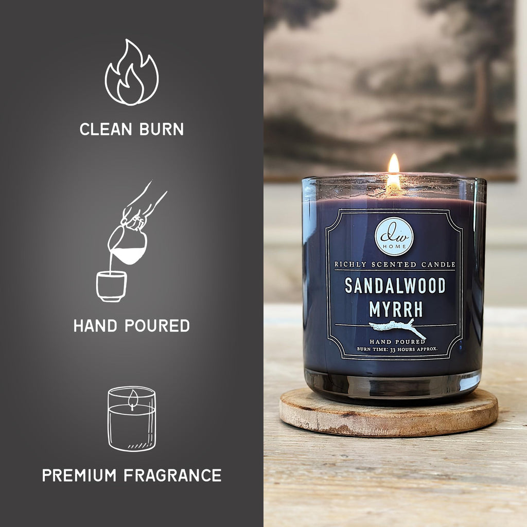 Sandalwood Myrrh Scented Candle, 15 oz, Large Double Wick Candle Jar, Up to 56H Burn Time, Luxury Scented Candle for