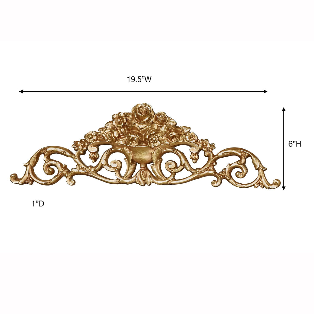 Giovana Aged Gold Acanthus Leaves and Roses Wall Topper - Picture Enhancements - Wall Decor Hanging