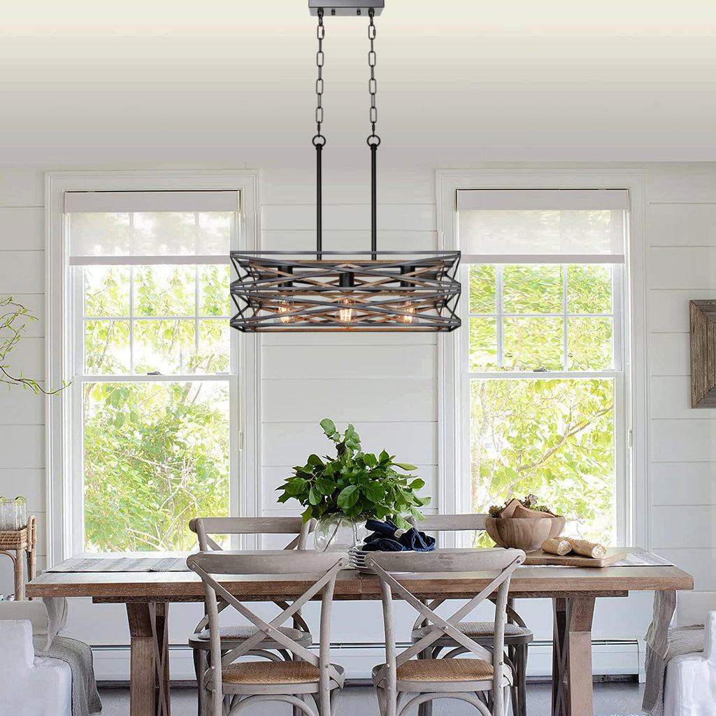 21''Farmhouse Dining Room Light Fixture, 3-Light Kitchen Island Lighting, Industrial Chandelier Over Table Kitchen