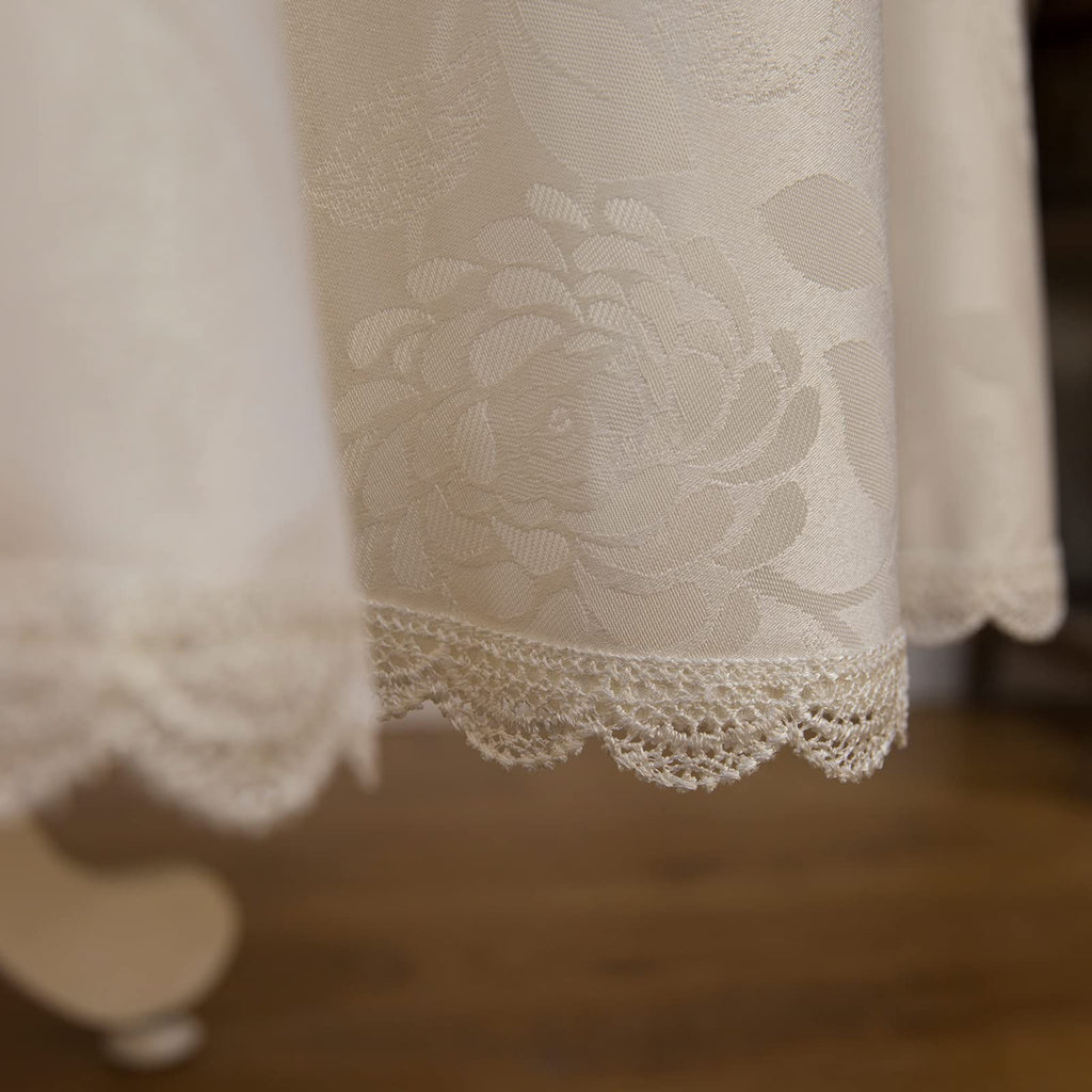 Round Tablecloth Waterproof Spillproof Lace Trim Damask Fabric Table Cloth for Wedding Kitchen Dinning Tabletop
