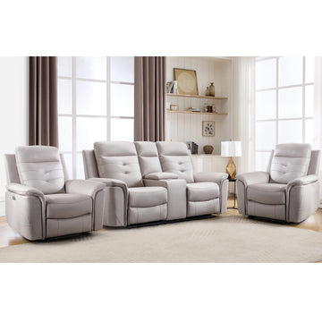 3-Piece Faux Leather Power Recliner Sofa Set with USB&Type-C Charging Ports, Include 2 Single Recliner Chairs and