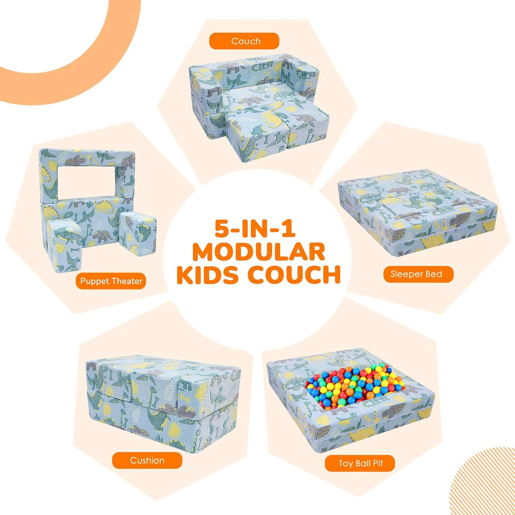 Glow in Dark Dinosaur Kids Couch, Fold Out Loveseat Sofa