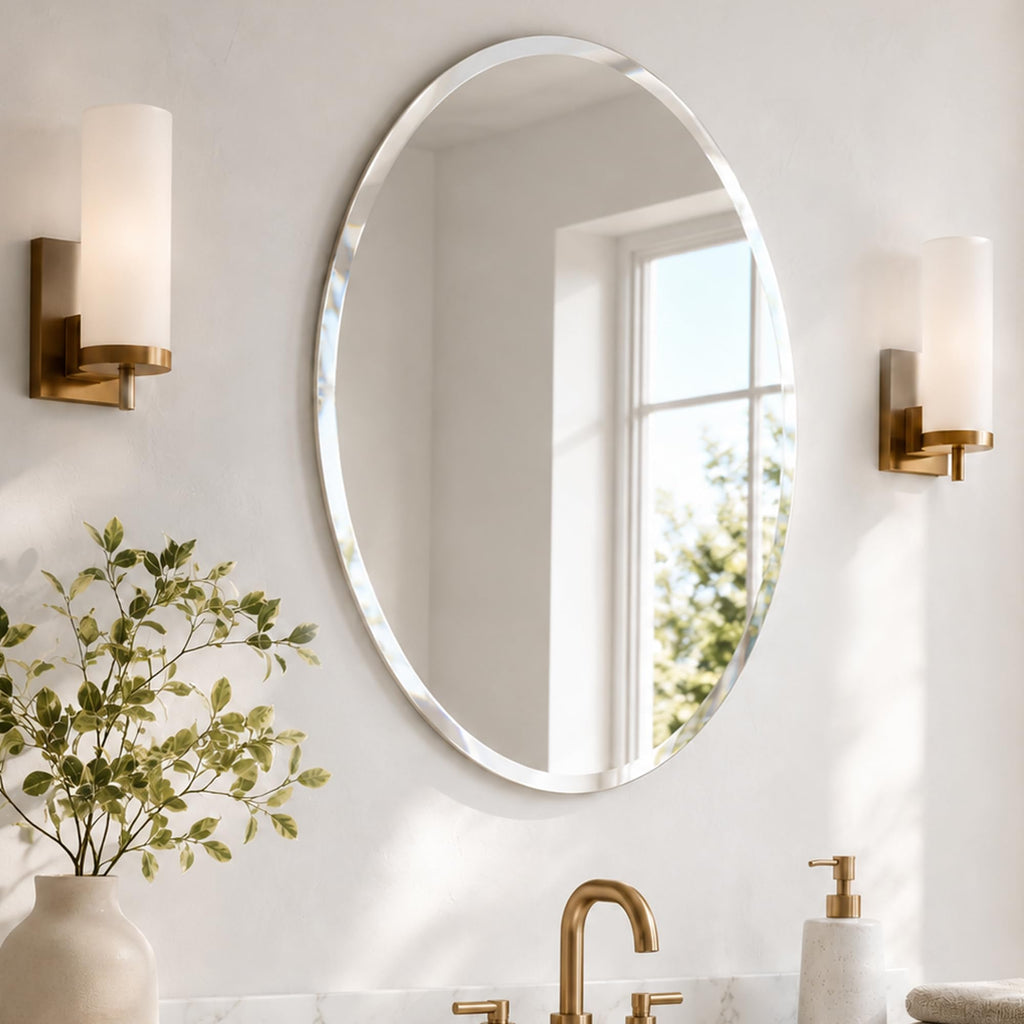 20x28 Inch Oval Frameless Beveled Wall Mirror Vanity