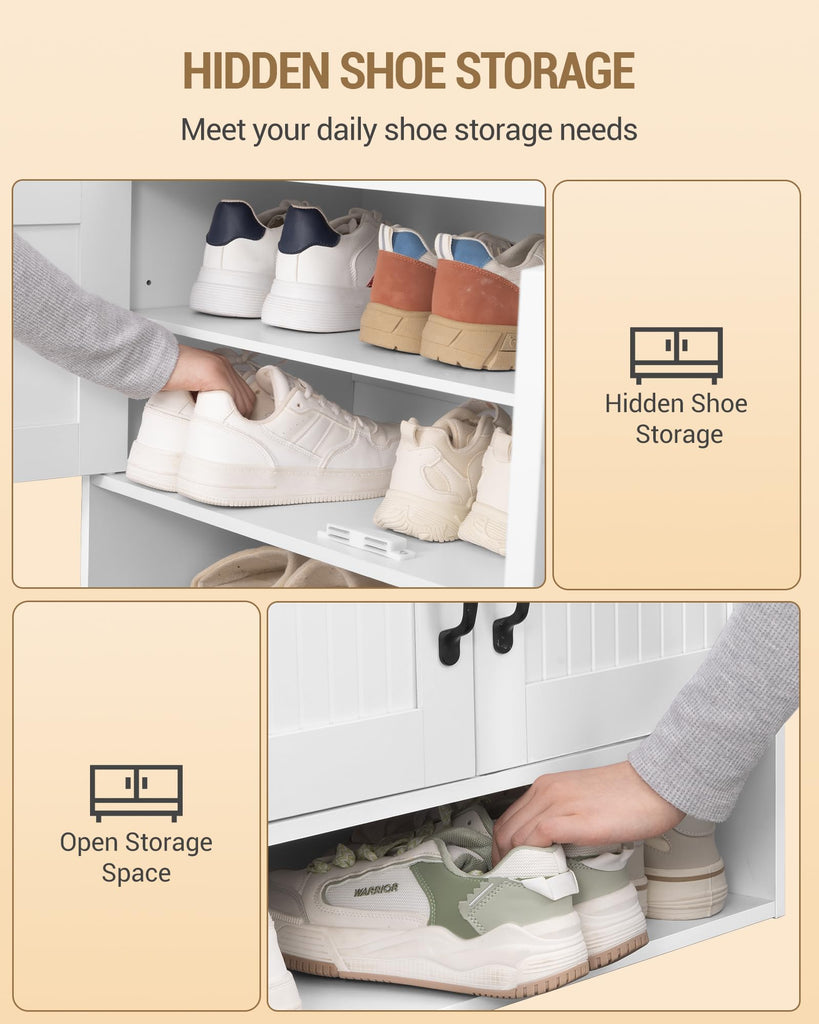55.1" Shoe Storage Bench, Shoe Bench with 4 Doors & Padded Cushion