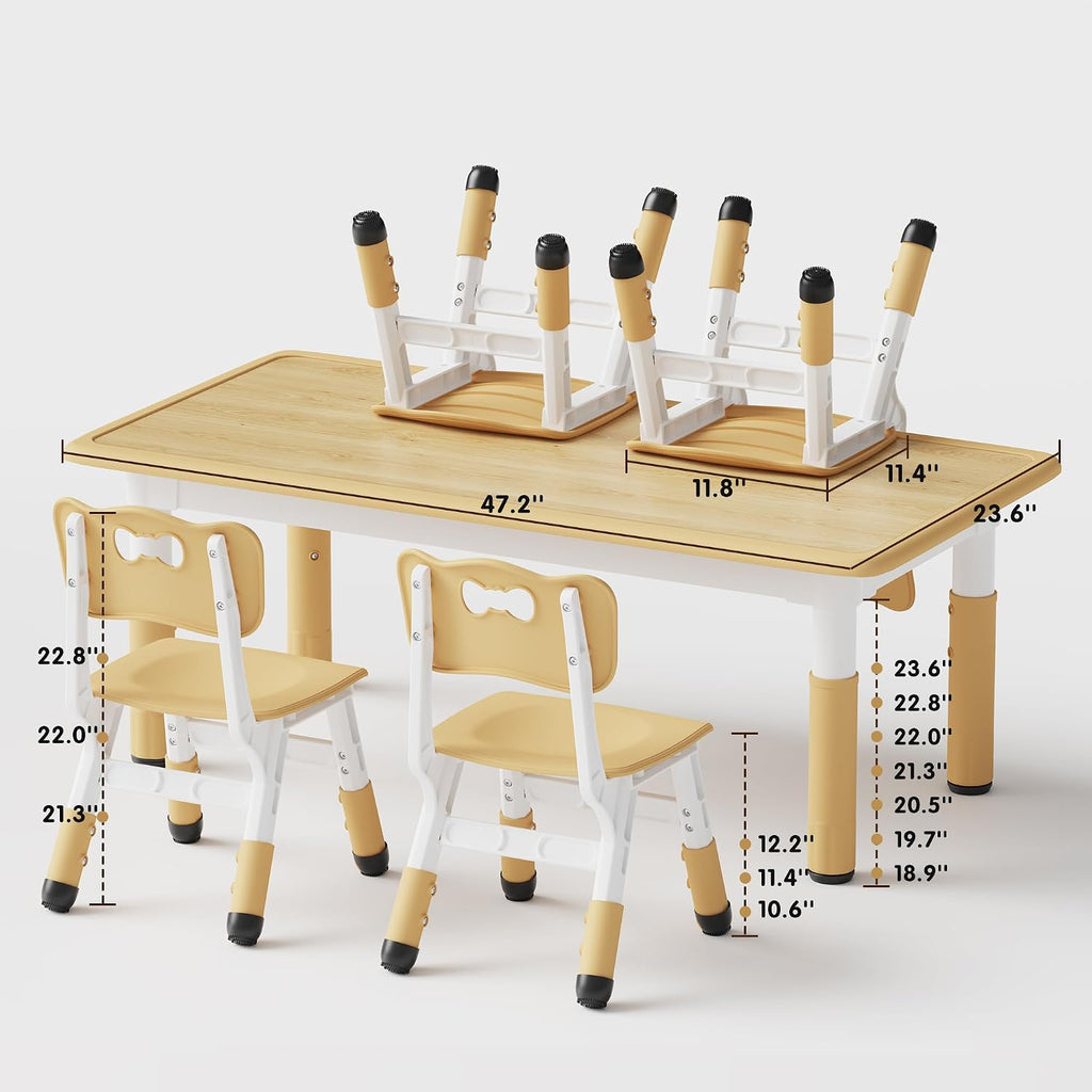 Height Adjustable Toddler Table and 4 Chairs Set, Beige