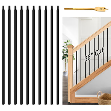 10 Pcs Iron Balusters for Staircase, 1/2" x 36" Wrought Iron Balusters, Metal Square Straight Hollow Iron Spindles