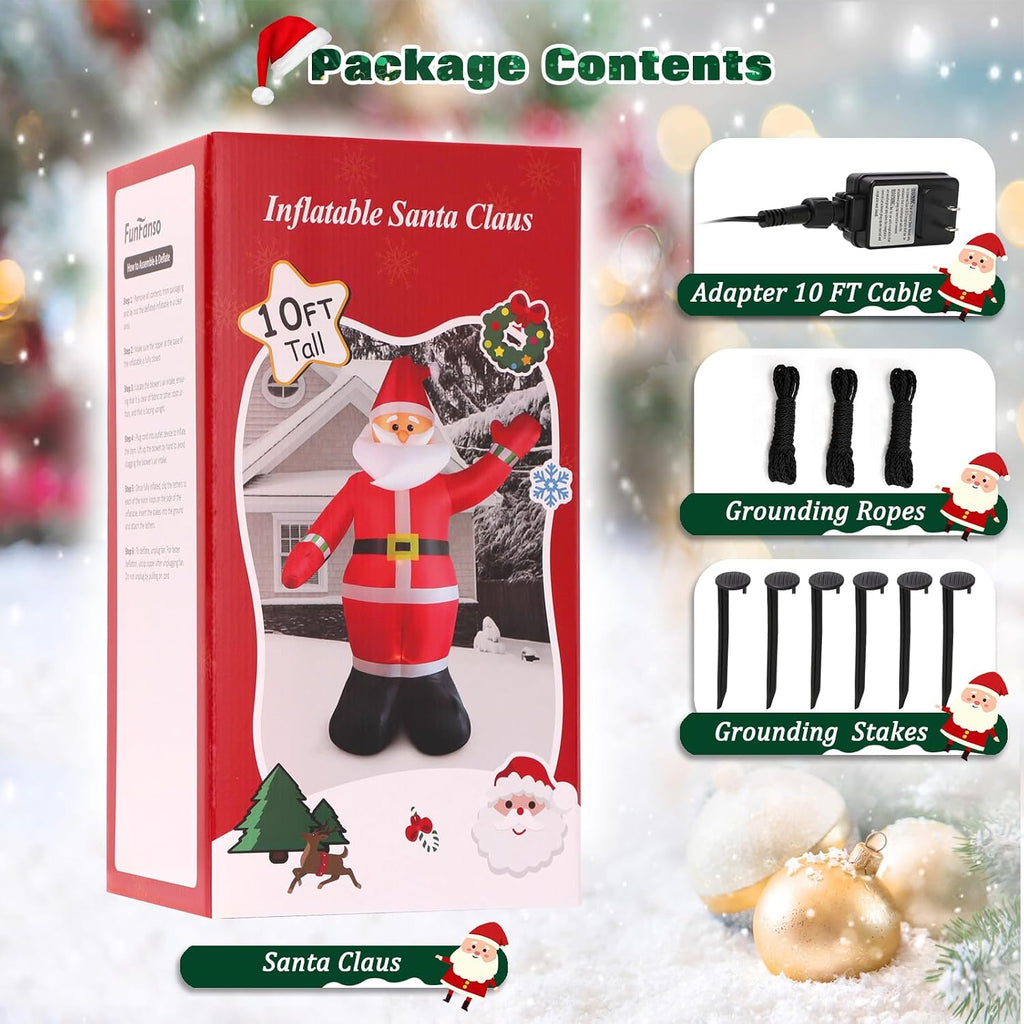 10 FT Christmas Inflatable Santa Claus Outdoor Decoration, Huge Xmas Classic Santa Blow up Santa with Built-in LED