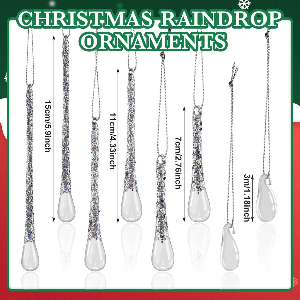 36 Pcs Glass Teardrop Christmas Ornaments, Crystal Hanging, Clear