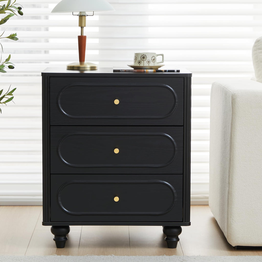 Fluted 3 Drawer Dresser, Modern Mid Century Chest of Drawers, Wood Storage Small Dresser Organizer Living Room