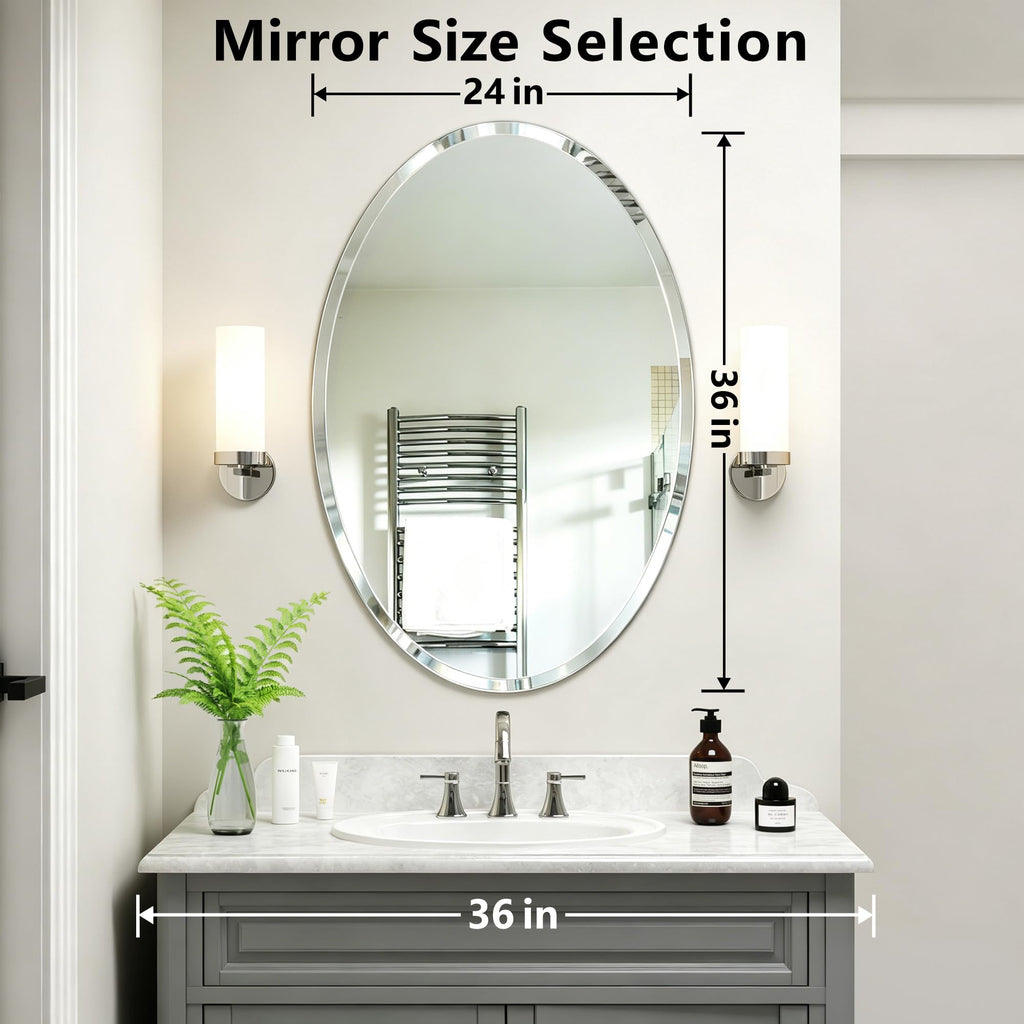 28" x 20" Silver Beveled Edge Frameless Oval Wall