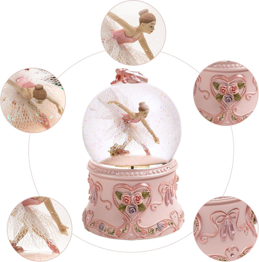 Ballerina Snow Globe Music Box with LED Lights - Classic Ballet Dancer Gift, Clear Glass Globe, Perfect for Ballet