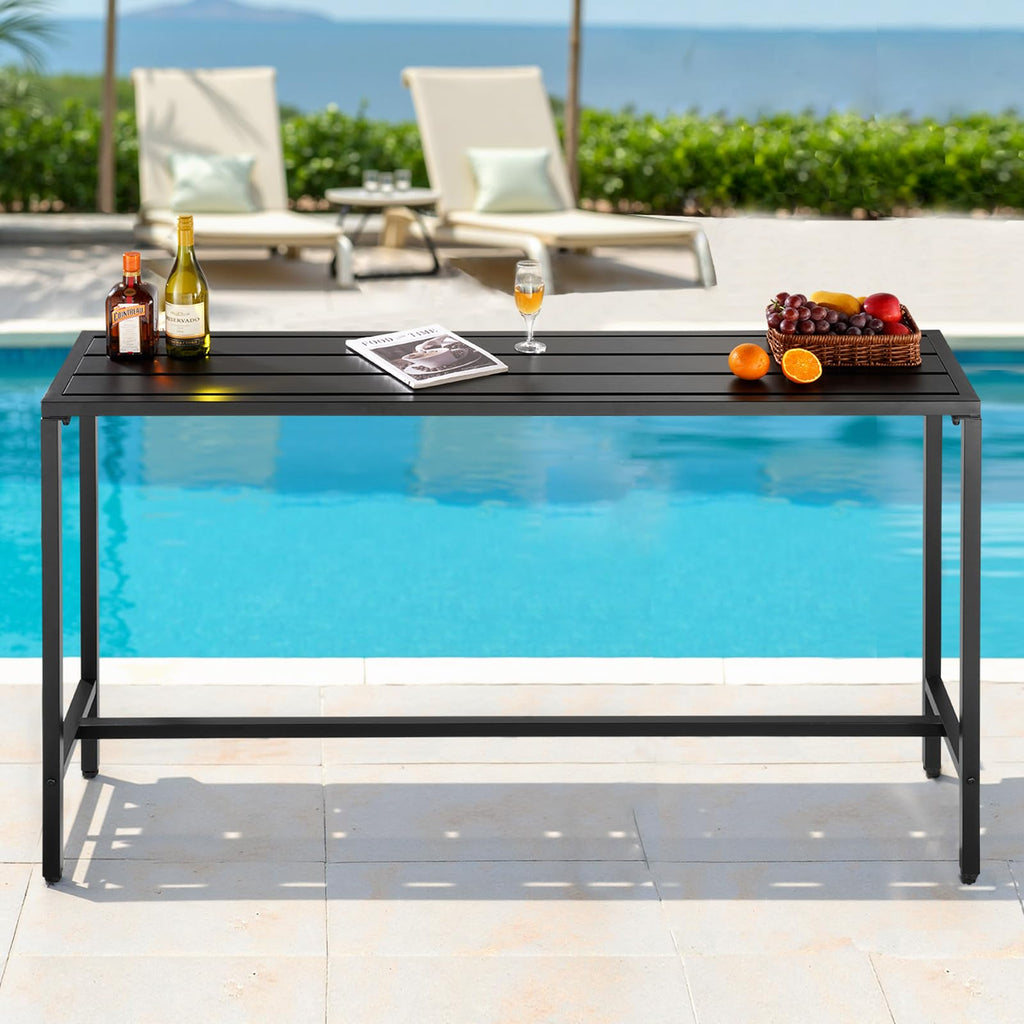 Outdoor Bar Table, 63 x 15 Bar Table, Waterproof Top & Sturdy Metal Frame, Rectangle Counter Height Dining Tables