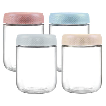 16 oz/480 ml Glass Storage Canister with Airtight Lid, 4 Pack Clear Overnight Oats Containers, Cute Decorative Mason