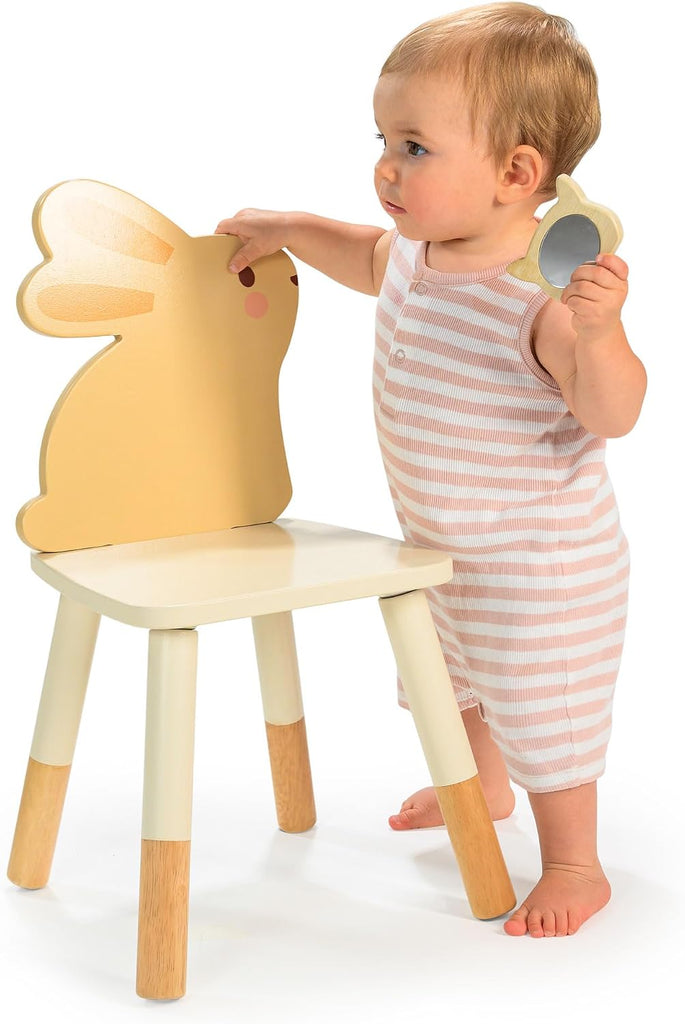 Kids Table and Chair Set with 2 Wooden Bunny Chairs, Cream Rubberwood Toddler Table, Wipe Clean, Non-Toxic Paint
