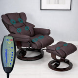 Modern Reclining Swivel Lounge Chair and Ottoman — Brown Leather