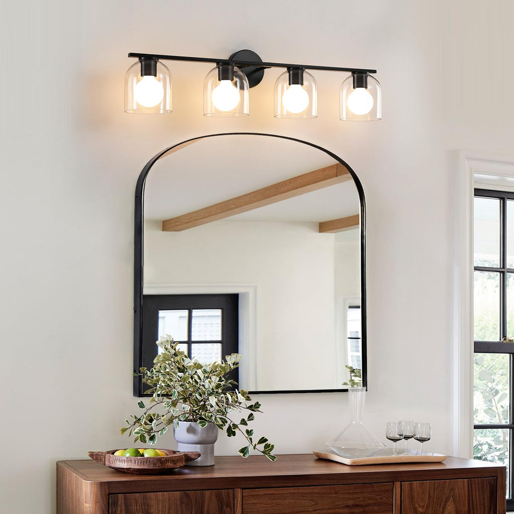 Bathroom Vanity Light Fixtures: 32.3 Inch Modern Matte Black Bathroom Lighting Fixtures Over Mirror with Clear Glass