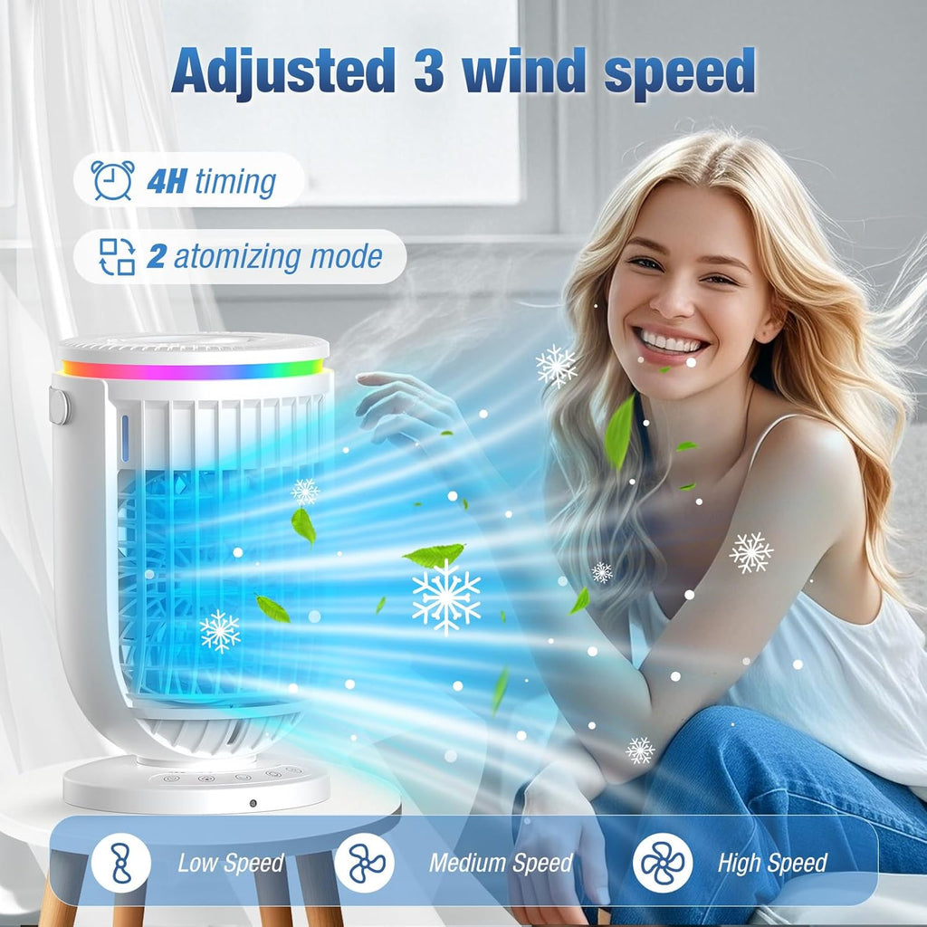 Portable Air Conditioners,Personal Mini Air Conditioner Fan with 3 Speeds,7 Colors Night Light