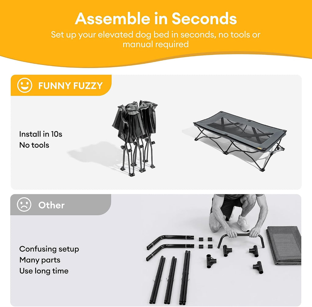 Elevated Dog Cot for Large Dogs, Foldable Dog Bed for Outdoor | Breathable Mesh Keeps Pets Cool, Rinse-Clean Design