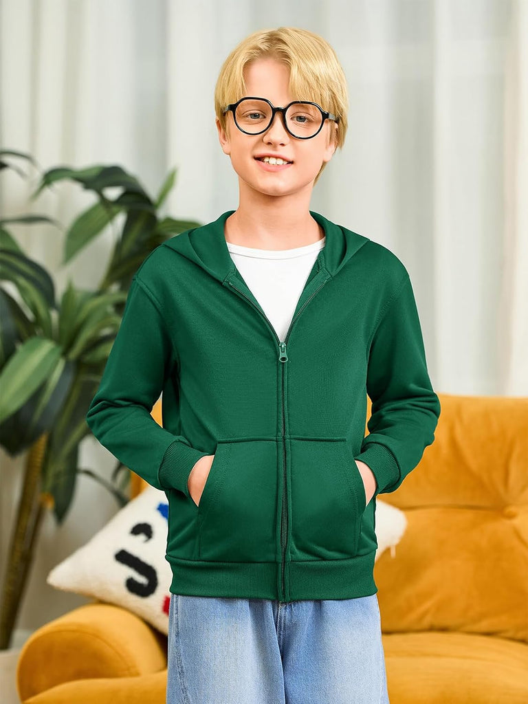 Boys Zip Up Hoodie Sweatshirt Kids Long Sleeve Fleece Sweatshirts with Kangaroo Pockets