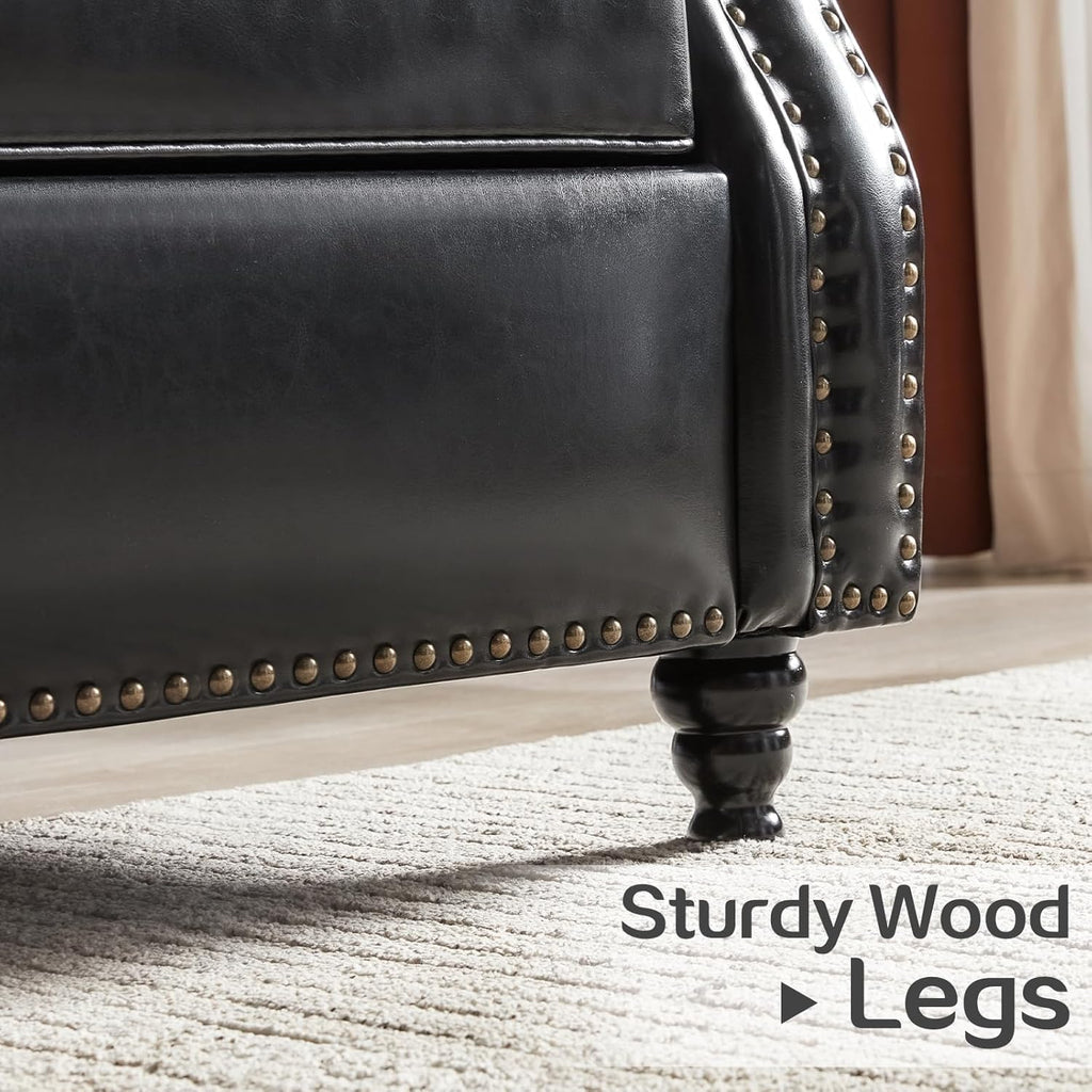 79'' Faux Leather Sofas, Mid Century Modern Couches with Rolled Arm & Nailhead Trim for Small Space, Apartment, Black