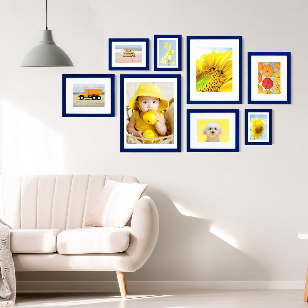 12x16 Picture Frame Navy, Solid Wood Frames with Acrylic Plexiglass for Pictures 11x14/9x12 with Mat or 12x16 without