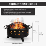 Fire Pit - 32-Inch Outdoor Wood Burning Firepit with Screen, Poker, and Cover - Outdoor Fire Pits for Backyard, Deck, or Patio by (Black) - Image 7