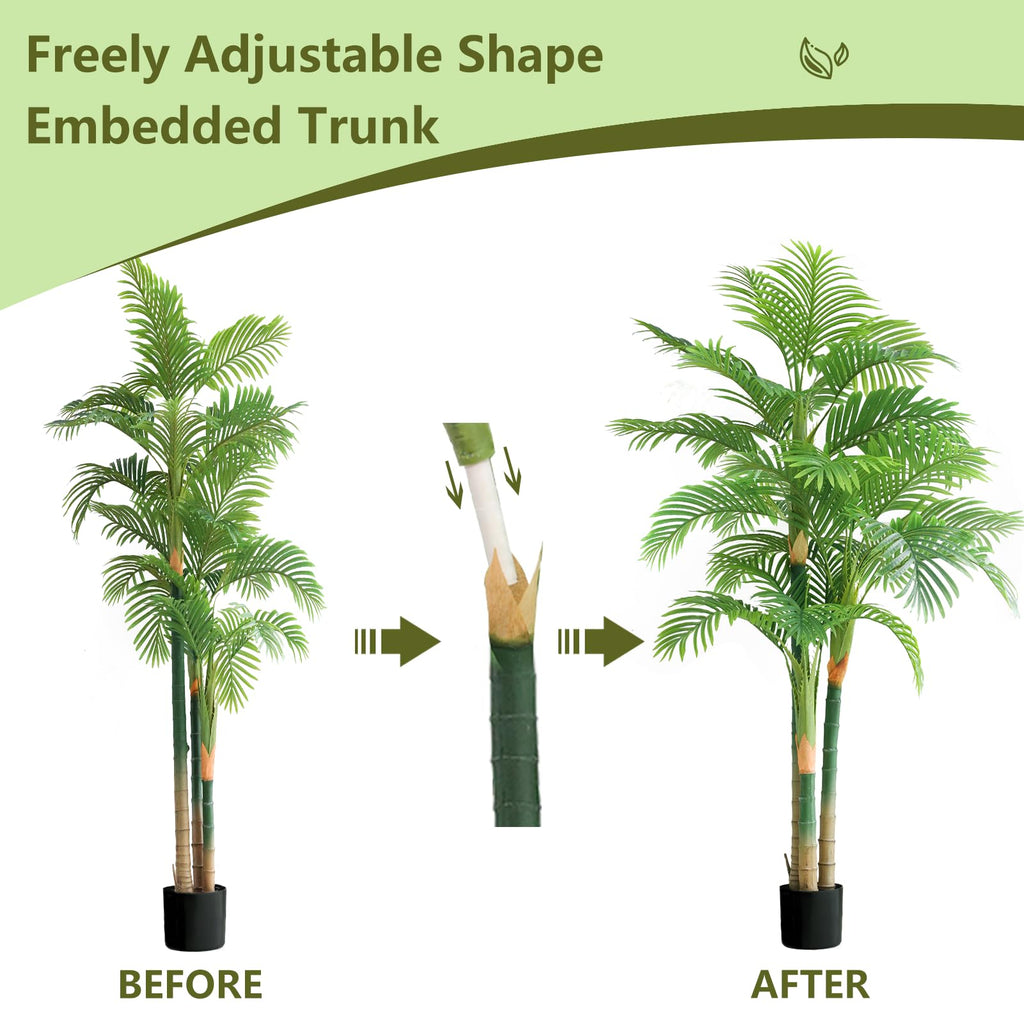 7FT Fake Palm Trees 2pcs, Artificial Golden Cane Palm Tree 84IN, Green Large Tropical Palm Fake Plant in Pot for