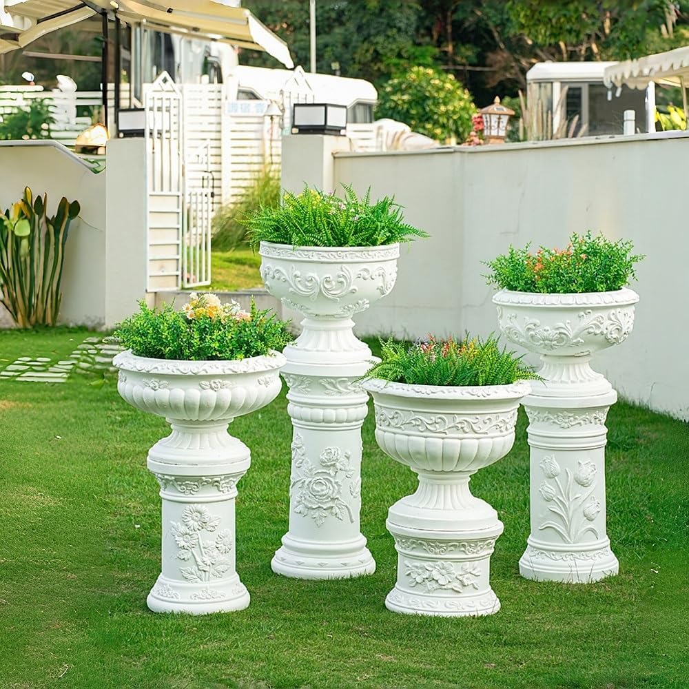Roman Column Pedestal, Elegant Magnesium Oxide Garden Planter Urns for Villas, Gardens, Courtyards, Wedding